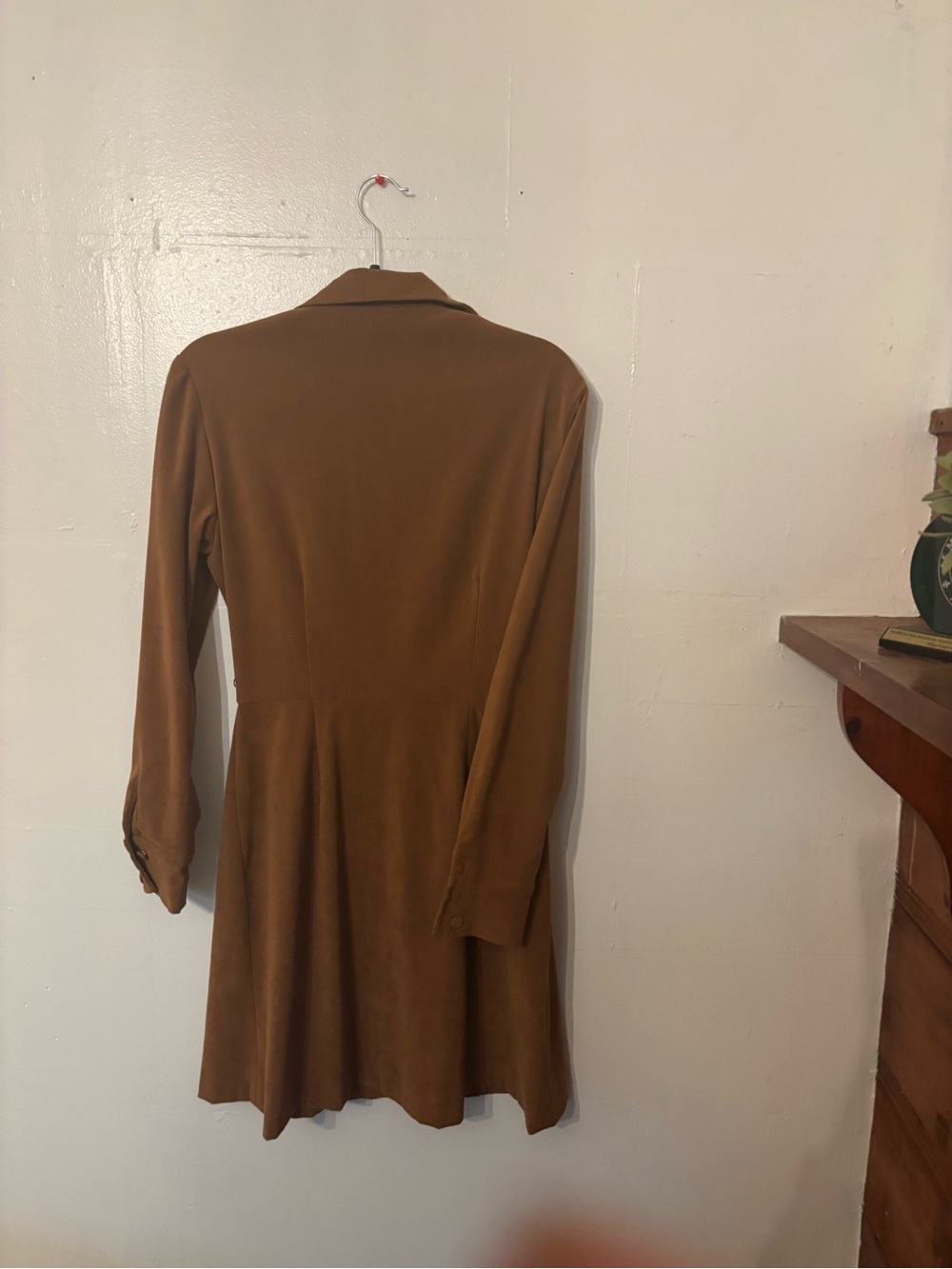 Nanette Lepore Long Sleeve Brown Shirt Dress faux  suede like fabric